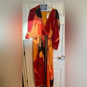 FARM Rio Vibrant Red and Orange Long Sleeve Dress M - NWT